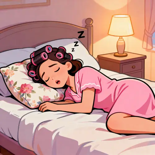Cartoon Woman Sleeping with Hair Rollers