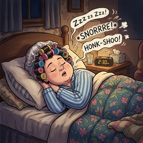 Cartoon Woman Sleeping with Hair Rollers