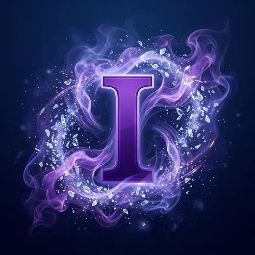 Purple Letter I Logo Design with Smoke and Ice Particles