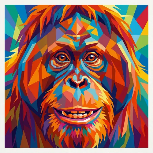 Orangutan Face in WPAP Art Style - Geometric and Colorful Portrait