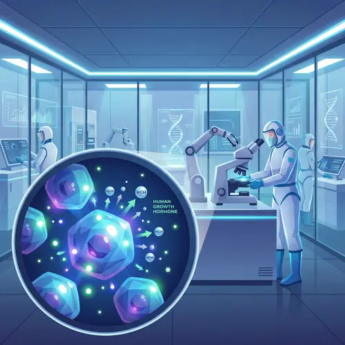 Human Growth Hormone (HGH) Production in Modern Laboratory - Detailed Vector Image