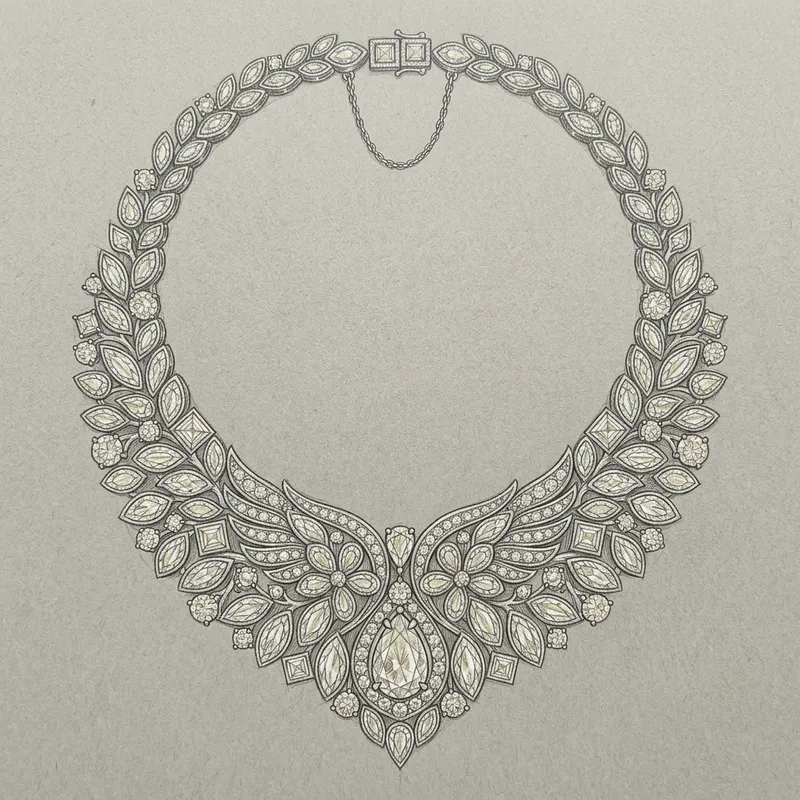 Elegant Diamond Necklace Sketch - Artistic Design