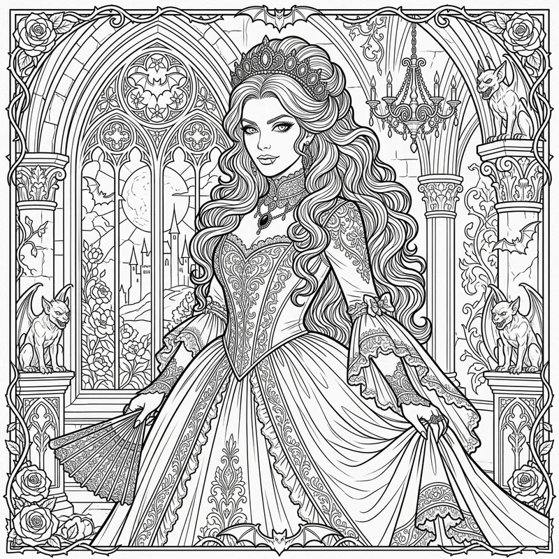Pretty Vampire Woman Coloring Page | Detailed Gothic Design