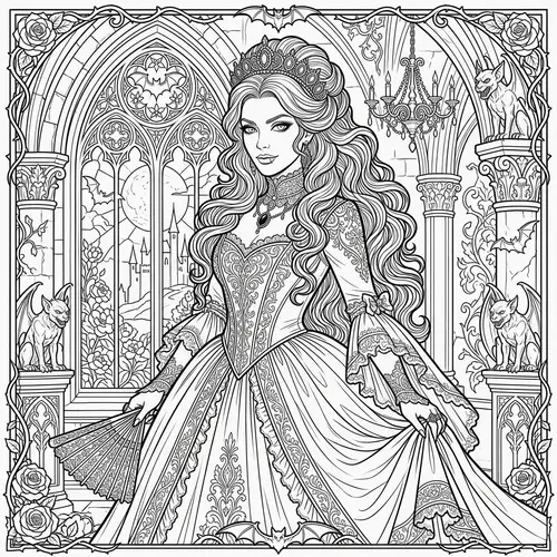 Vintage Vampire Lady Coloring Page | Intriguing Gothic Design