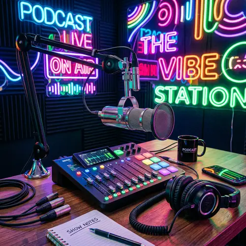 Futuristic Podcasting Equipment with Neon Lights
