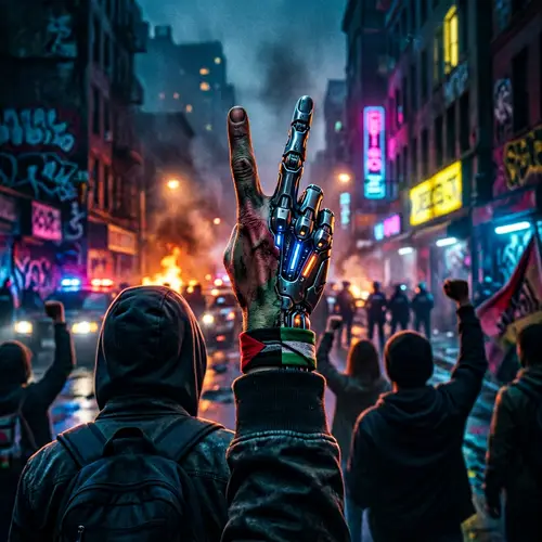 Chaos and Resistance: Human-Robot Peace Sign in Turbulent City