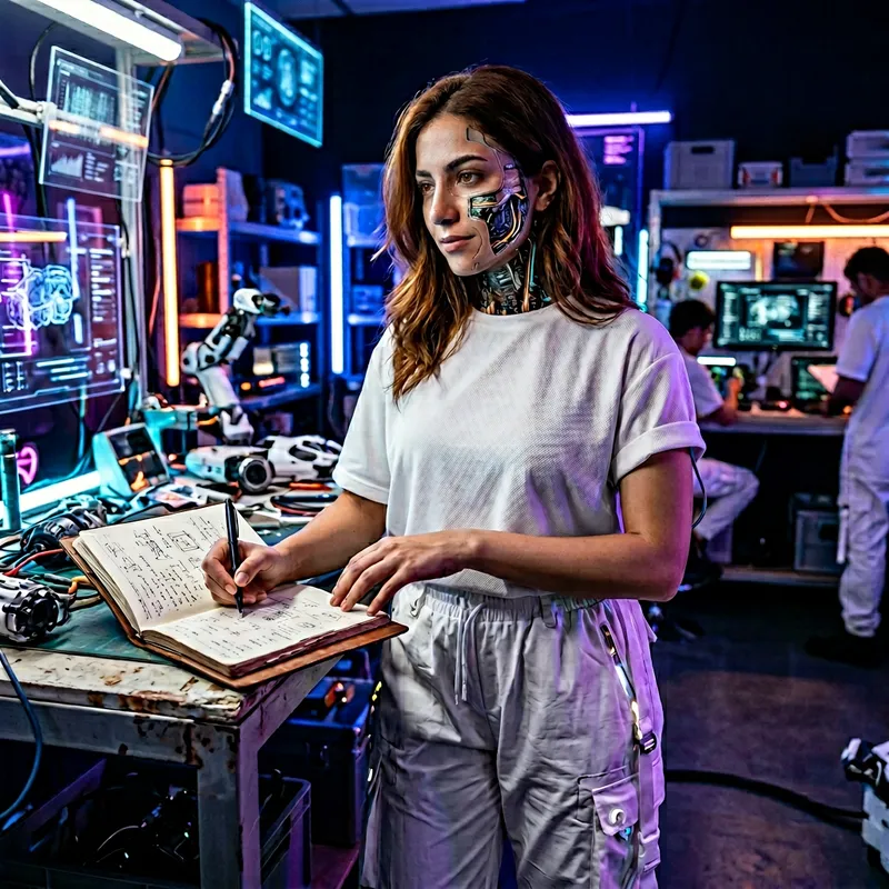 Futuristic Middle Eastern Woman with Robot Features | Neon Style