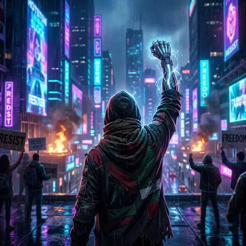 Futuristic City Protest | Resistance Visual in Neon Colors