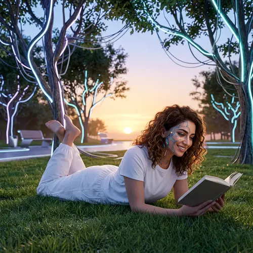 Futuristic Middle Eastern Woman in Urban Park Setting