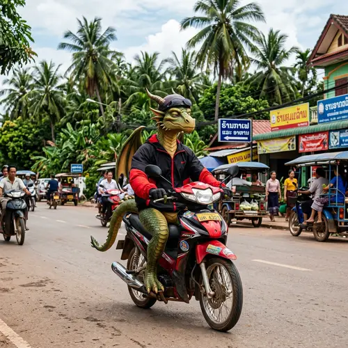 Cool Dragon Riding Motorcycle in Vientiane, Laos