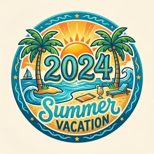Summer 2024 Vacation Logo Design | Sun, Beach & Tropical Elements