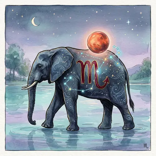 Graceful Elephant with Scorpio Astrological Symbol and Ruling Planet