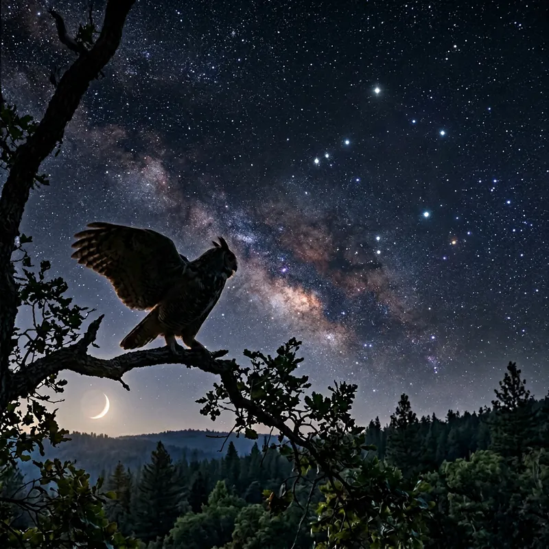 Tranquil Owl Night Scene with Libra Constellation