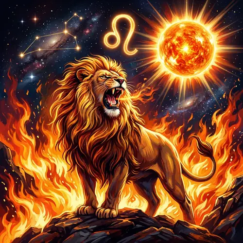 Majestic Leo Symbolism: Roaring Lion & Celestial Fire