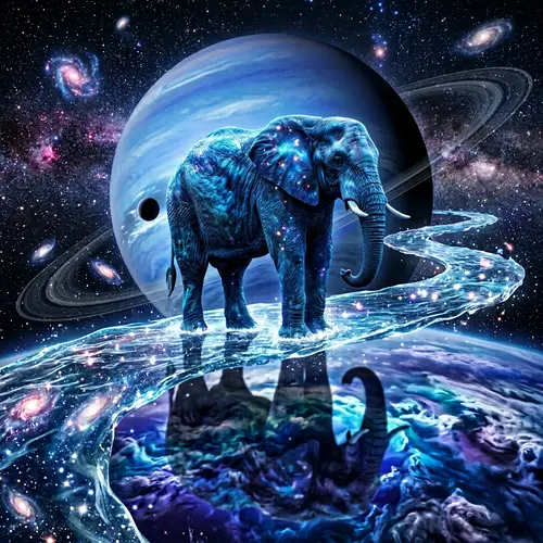 Majestic Elephant on Neptune: Surrealistic Scene