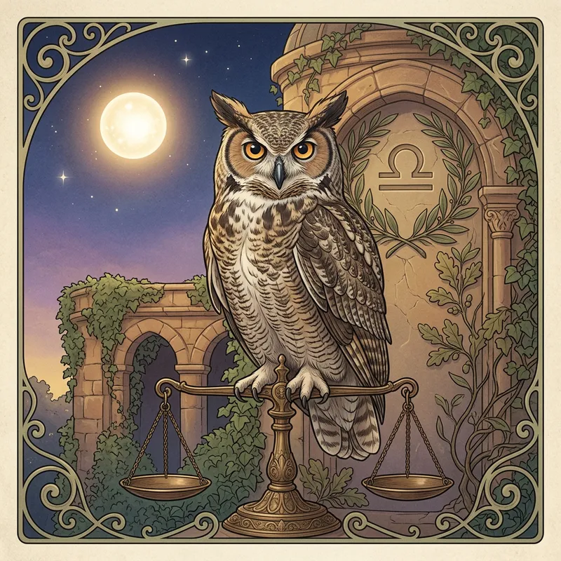 Elegant Owl Symbolizing Libra's Harmony and Intellect Elegant Owl Symbolizing Libra's Harmony and Intellect