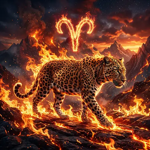 Leopard with Fire Element and Aries Symbol | Dynamic Energy