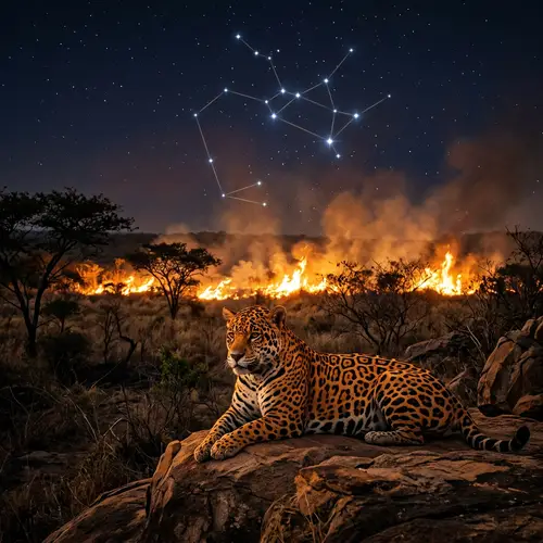 Majestic Jaguar in Fiery Landscape | Sagittarius Symbol