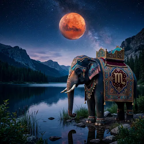 Scorpio Symbol with Mars, Water, and Elephant Imagery