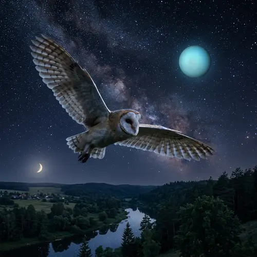 Graceful Owl in Serene Night Skies with Uranus
