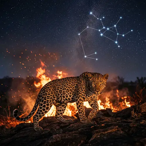 Fierce Leopard Amid Blazing Fire | Constellation Sagittarius