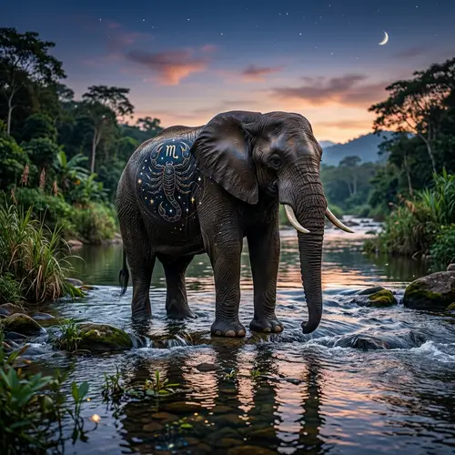 Calm Elephant with Scorpio's Symbol | Emotional Intensity