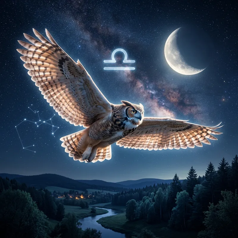 Serenity in the Night Sky: Majestic Owl, Air, Libra Symbol
