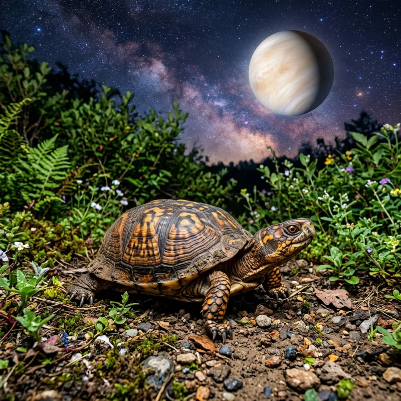 Surreal Turtle Close-Up with Earthy Texture and Cosmic Venus
