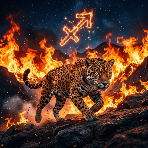 Powerful Jaguar Symbolizing Sagittarius Energy | Vibrant Fire Element