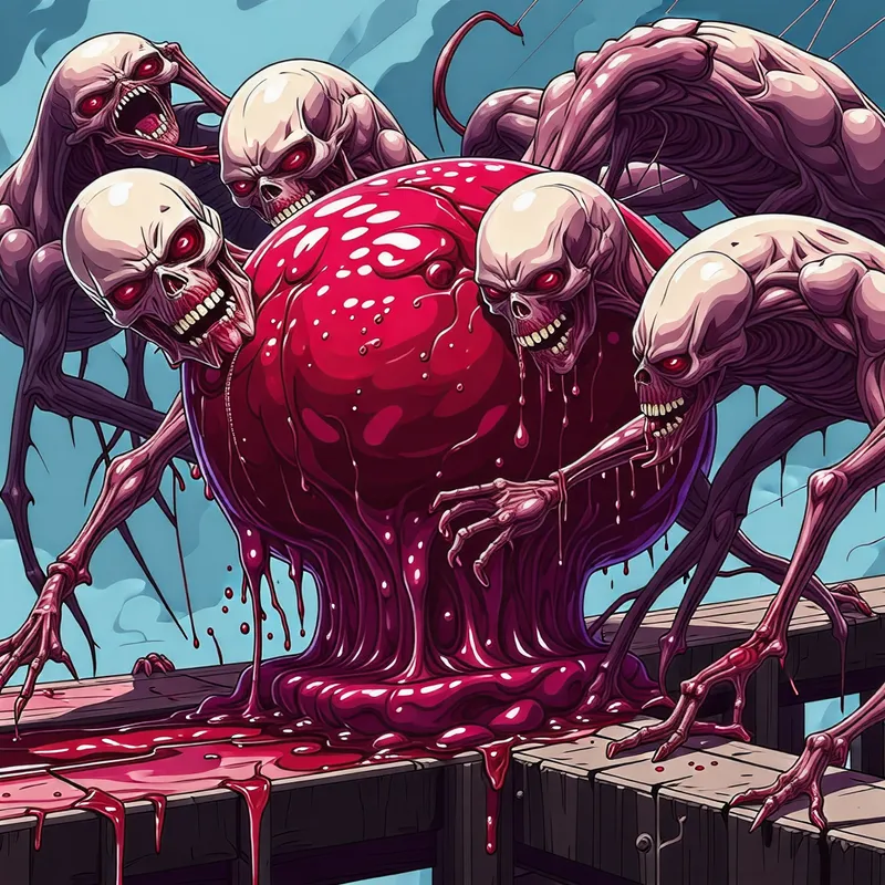 Skinned Monster Climbing Meat Bridge - Anime Corrosion Scene