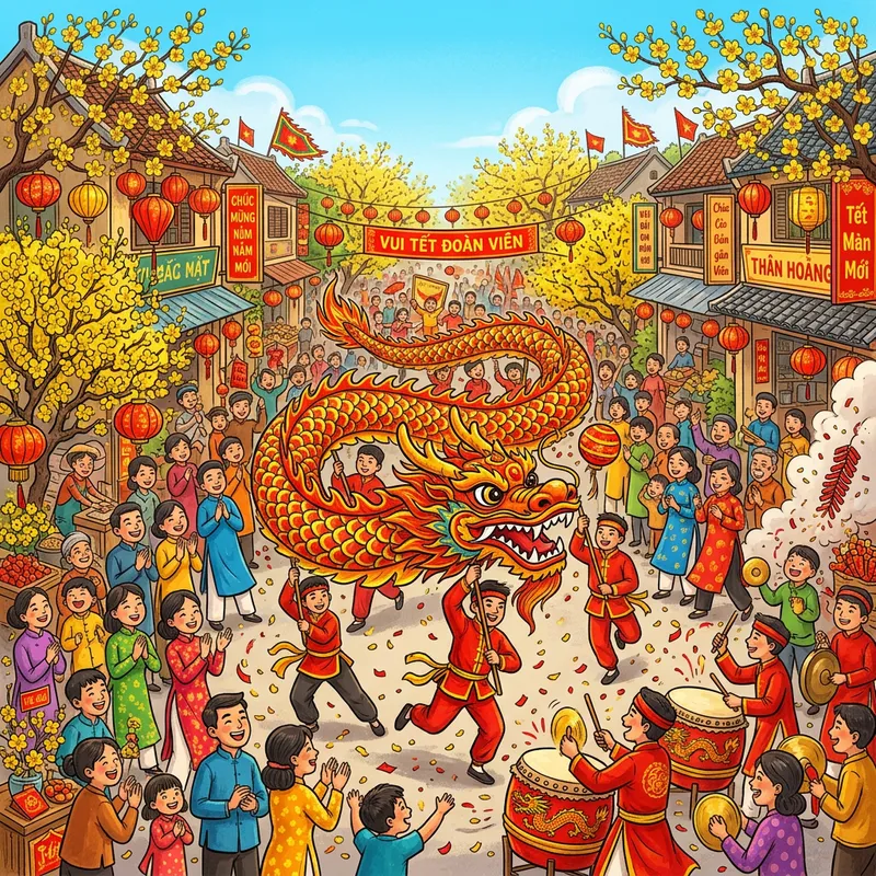 Dragon Dance at Traditional Vietnamese Tet Festival