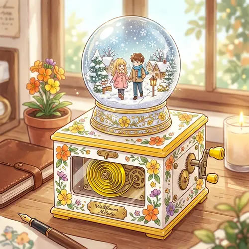 Square Music Box with Yellow Border & Crystal Ball