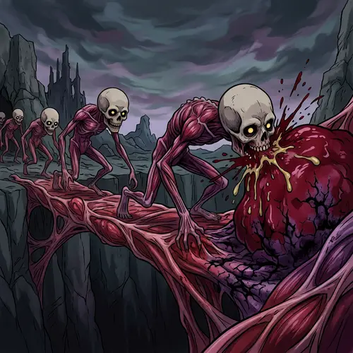 Skinned Monster Climbing Meat Bridge - Anime Corrosion Scene