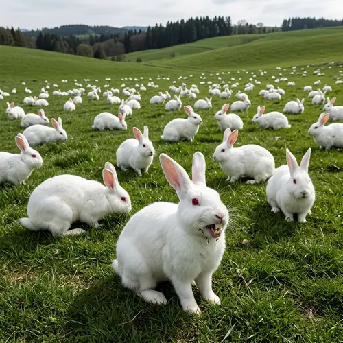 Snow White Rabbits on Green Grass