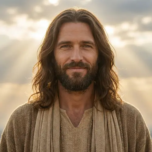 Front-Facing Smiling Jesus - Radiating Warmth and Kindness