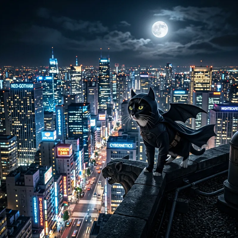 Cat Batman Suit in City: Mysterious Feline Guardian