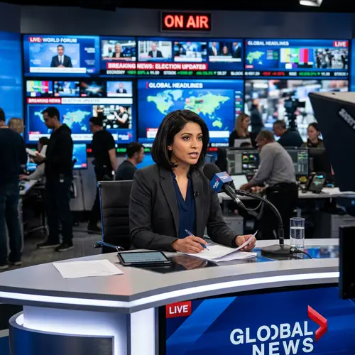 Professional Indian Women News Anchor in Modern Studio