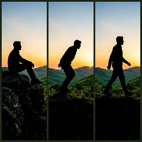 Silhouette Man Transitioning from Sitting to Standing to Walking