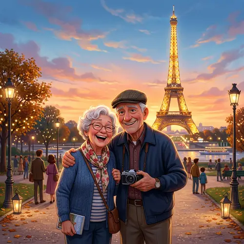 Disney Style Photo of Grandparents at Eiffel Tower