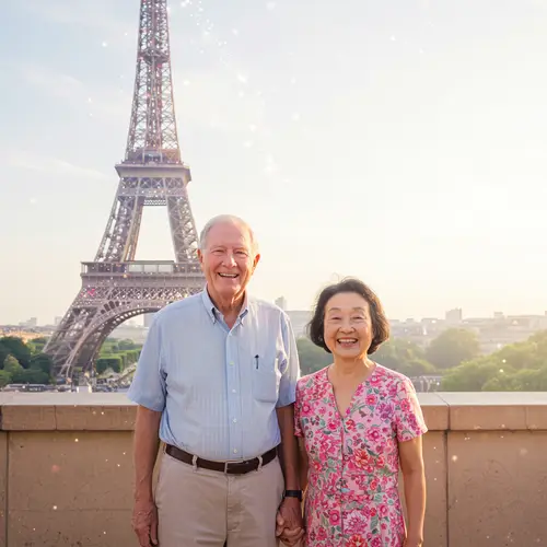 Disney Style Photo of Grandparents at Eiffel Tower