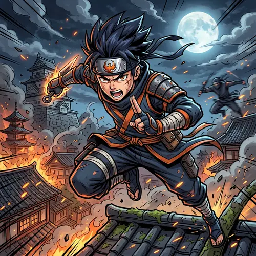 Dynamic Young Ninja Portrait | Anime-Inspired Digital Painting
