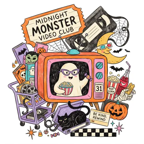 Vintage Halloween Video Club Collage Design