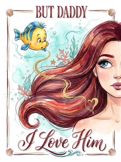 Whimsical Watercolor Art: Love Between a Girl and Fish