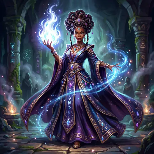 Black Enchantress with Magical Flame - Fantasy Artwork