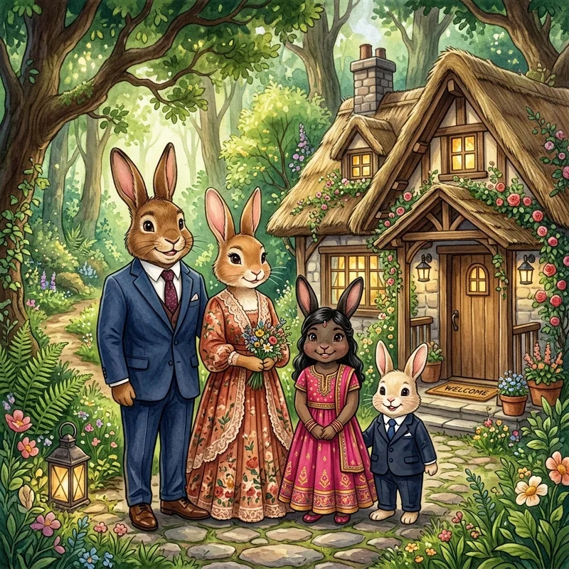 Adorable Rabbit Family in Formal Attire | Cozy Forest Home Adorable Rabbit Family in Formal Attire | Cozy Forest Home