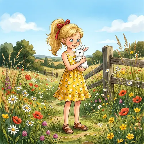 Young Girl in Yellow Sundress Holding White Rabbit