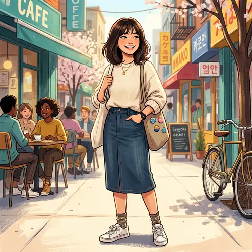 Asian Teenager Girl Modest Fitted Skirt Youthfulness Style