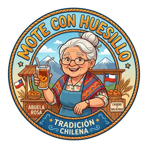 Logo Design: Cartoon Grandma Selling Mote con Huesillo