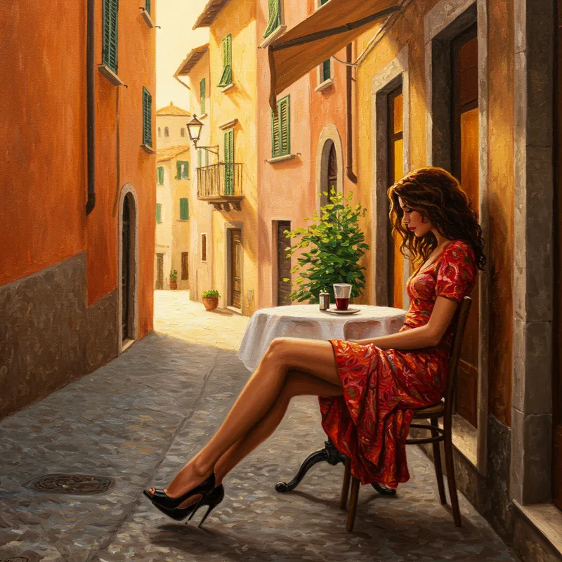 Elegant Woman in Cafe - Italian Street Art Elegant Woman in Cafe - Italian Street Art