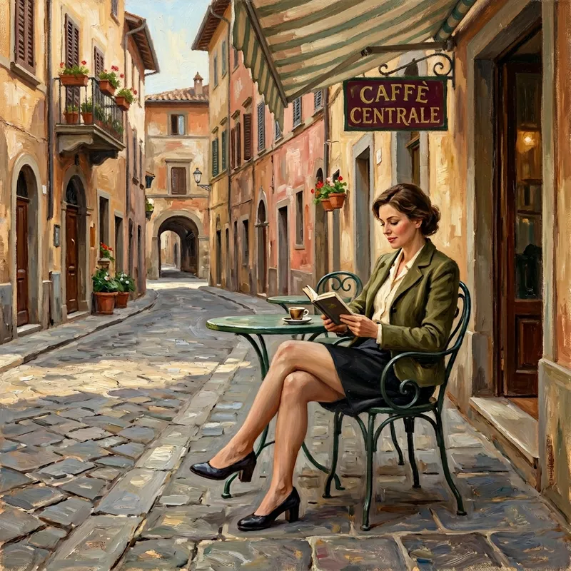 Elegant Woman in Cafe - Italian Street Art